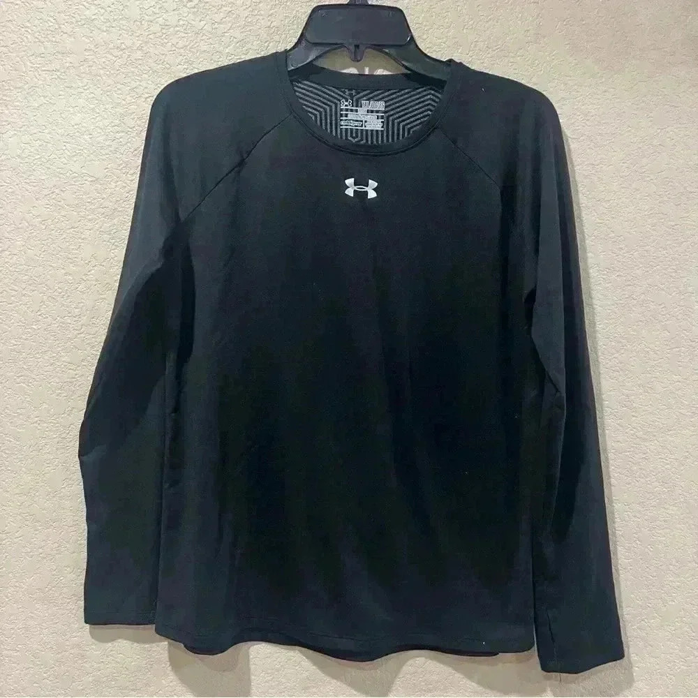 Under Armour Cold Gear Unisex Black Thumb Hole Long Sleeve Shirt Loose Size YXL